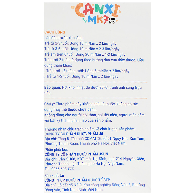Canxi MK7 for Kid hộp 20 ống x 10ml - 10